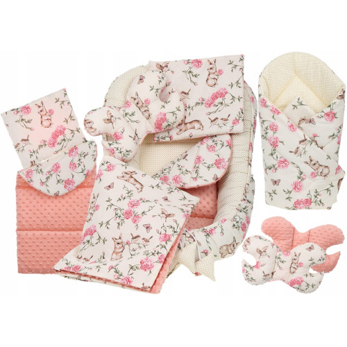 MEGA SADA 7v1 – Oboustranné hnízdečko (kokon) BABYM PREMIUM Růžové růžičky se zajíčky 🐰🌸 MEGA SADA 7v1 – Oboustranné hnízdečko (kokon) BABYM PREMIUM Růžové růžičky se zajíčky 🐰🌸