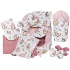 MEGA SADA -  Oboustranné hnízdečko (kokon) pro miminko s doplňky - BABYM PREMIUM set 7v1  Zajiček na měsíčku