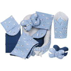 MEGA SADA -  Oboustranné hnízdečko (kokon) pro miminko s doplňky - BABYM PREMIUM set 7v1 Autíčka modrá