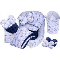 MEGA SADA -  Oboustranné hnízdečko (kokon) pro miminko s doplňky - BABYM PREMIUM set 7v1 Medvídci modří