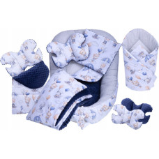 MEGA SADA -  Oboustranné hnízdečko (kokon) pro miminko s doplňky - BABYM PREMIUM set 7v1 Medvídci modří