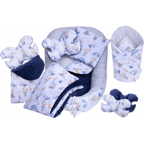 MEGA SADA - Oboustranné hnízdečko (kokon) pro miminko s doplňky - BABYM PREMIUM set 7v1 Medvídci modří MEGA SADA - Oboustranné hnízdečko (kokon) pro miminko s doplňky - BABYM PREMIUM set 7v1 Medvídci modří
