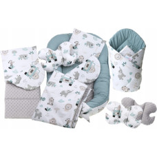 MEGA SADA -  Oboustranné hnízdečko (kokon) pro miminko s doplňky - BABYM PREMIUM set 7v1 Safari auto / modré