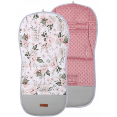 Luxusní oboustranná vložka do kočárku PREMIUM  bavlna / minky Romantické květy růžová   BABYM