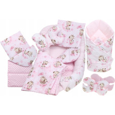 MEGA SADA -  Oboustranné hnízdečko (kokon) pro miminko s doplňky - BABYM PREMIUM set 7v1 Žirafka růžová