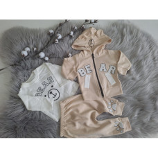 3 - dílný dětský  komplet  mikinka na zip   + tepláky / baggy  + triko dlouhý rukáv kolekce BEAR  MINITIX Béžová