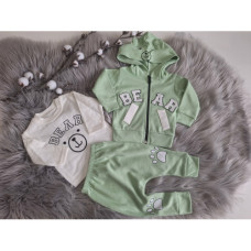 3 - dílný dětský  komplet  mikinka na zip   + tepláky / baggy  + triko dlouhý rukáv kolekce BEAR  MINITIX Sv. zelená