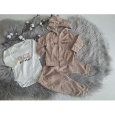 3- dílný bavlněný dětský komplet – mikinka, body a tepláčky / baggy  FOREST  MINI SEMPATIK Béžová