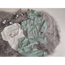 3- dílný bavlněný dětský komplet – mikinka, body a tepláčky / baggy  FOREST  MINI SEMPATIK Zelená