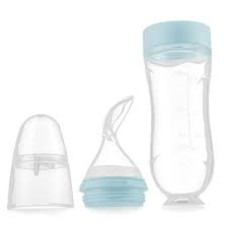 Silikonová kojenecká láhev s vestavěnou lžičkou Kidnort – 90 ml modrá