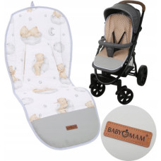 Luxusní oboustranná univerzální vložka do kočárku ALLinONE    bavlna / minky  medvídci na obláčcích  béžová   BABYM