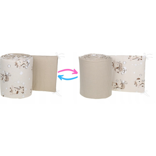 Oboustranný mantinel do dětské postýlky 2v1 Premium 180x30cm BABYM Žirafky béžové / puntík Oboustranný mantinel do dětské postýlky 2v1 Premium 180x30cm BABYM Žirafky béžové / puntík