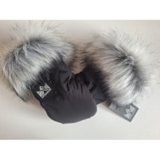 Rukavice na kočárek  s kožešinou  Little Elite černá /  šedá