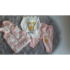 3 - dílný dětský  komplet   vestička s kapucí + tepláky   + triko  dl. rukáv  BUNNY růžová