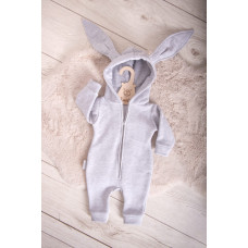 Dětská kojenecká  kombinéza  Bunny – měkká, hřejivá a s oušky králíčka FLOO FOR BABY  / sv. šedá