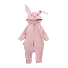 Dětská kojenecká  kombinéza  Bunny  – měkká, hřejivá a s oušky králíčka FLOO FOR BABY  / růžová