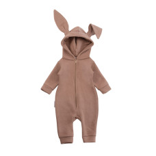 Dětská kojenecká  kombinéza  Bunny  – měkká, hřejivá a s oušky králíčka FLOO FOR BABY  / hnědá