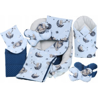 MEGA SADA -  Oboustranné hnízdečko (kokon) pro miminko s doplňky - BABYM PREMIUM set 7v1 Gaxie / medvídek modrý