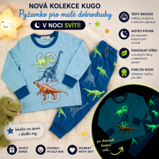  Dětské bavlněné pyžamo svítící ve tmě - kolekce  DINOSAUŘI  MP-3831 Sv. modrá / tyrkysová