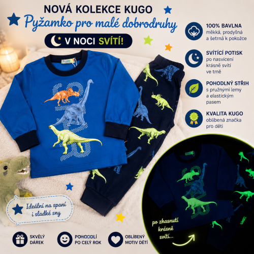 Dětské bavlněné pyžamo svítící ve tmě - kolekce DINOSAUŘI MP-3831 Modrá / tmavě modrá Dětské bavlněné pyžamo svítící ve tmě - kolekce DINOSAUŘI MP-3831 Modrá / tmavě modrá