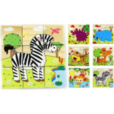 Dřevěné obrázkové kostky - kubus  9 kusů kostek zebra, koloušek, ježek, slon, tygr,opice