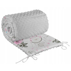 Ochranný mantinel do postýlky 180x30 cm BABYMAM PREMIUM bavlna / minky   lapače snů se šedou minky