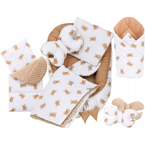 MEGA SADA - Oboustranné hnízdečko (kokon) pro miminko s doplňky - BABYM PREMIUM set 7v1 - malý medvídek MEGA SADA - Oboustranné hnízdečko (kokon) pro miminko s doplňky - BABYM PREMIUM set 7v1 - malý medvídek