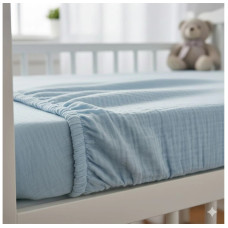 Mušelínové / bavlněné  prostěradlo do postýlky 120x60 cm   – modré  