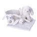 Dárková sada - Zajíček  plyšový  Bunny  20cm  sedící s chrastítkem 13cm a usínáčkem v košíku 0m+v sáčku  bílý
