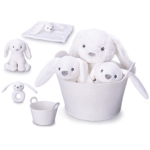 Dárková sada - Zajíček plyšový Bunny 20cm sedící s chrastítkem 13cm a usínáčkem v košíku 0m+v sáčku bílý Dárková sada - Zajíček plyšový Bunny 20cm sedící s chrastítkem 13cm a usínáčkem v košíku 0m+v sáčku bílý
