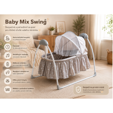 Baby Mix Swing elektrická houpačka a kolébka pro miminko se síťkou – béžová