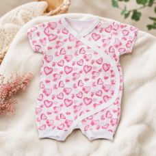 Baby Service Mušelínový letní overal s krátkým rukávem - kolekce srdíčka