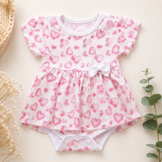  Letní lehoučké šatičko/body krátký rukáv  BABYSERVICE kolekce růžová srdíčka 