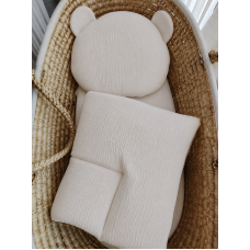 Mušelínový komplet do kočárku, kolébky a koše  ( polštářek + peřinka ) DUETBABY  smetanová