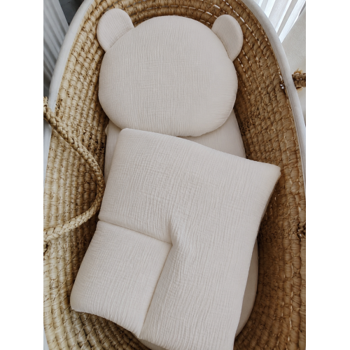 Mušelínový komplet do kočárku, kolébky a koše ( polštářek + peřinka ) DUETBABY smetanová Mušelínový komplet do kočárku, kolébky a koše ( polštářek + peřinka ) DUETBABY smetanová