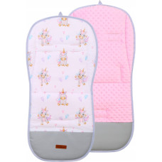 Luxusní oboustranná vložka do kočárku PREMIUM  bavlna / minky  veselý jednorožec růžový    BABYM