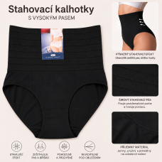 Spodní bavlněné kalhotky s našitým stahovacím pasem - černá
