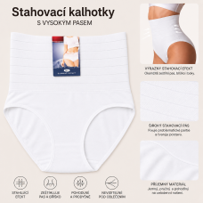Spodní bavlněné kalhotky s našitým stahovacím pasem - bílá