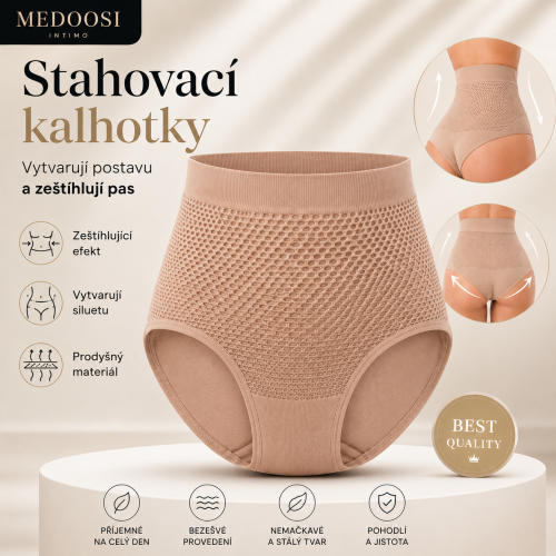 Stahovací bezešvé kalhotky s vysokým pasem – zeštíhlí bříško a krásně vytvarují zadeček MEDOOSI béžové Stahovací bezešvé kalhotky s vysokým pasem – zeštíhlí bříško a krásně vytvarují zadeček MEDOOSI béžové