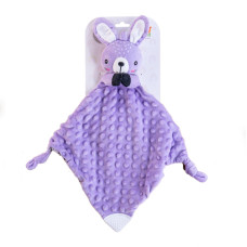 Interaktivní zajíček usínáček / muchláček BabyTed s kousátkem, chrastítkem a šustícími oušky Zajíček fialový 25 × 25 cm TEDD