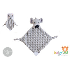 Interaktivní sloník usínáček / muchláček BabyTed s kousátkem, chrastítkem a šustícími oušky Šedý  25 × 25 cm TEDD