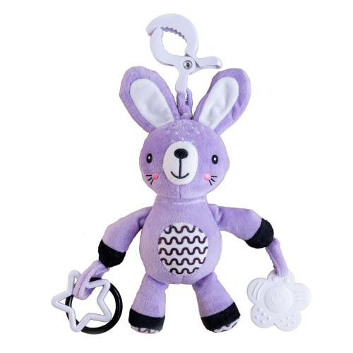 Interaktivní zajíček BabyTed – plyšové chrastítko na kočárek a postýlku 30 cm 0 m+ fialová Interaktivní zajíček BabyTed – plyšové chrastítko na kočárek a postýlku 30 cm 0 m+ fialová