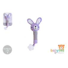 Interaktivní zajíček BabyTed s pískátkem a kousátkem 25 cm – fialový, 0m+ 