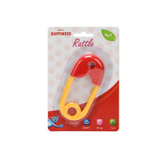 Retro chrastítko špendlík 12 cm – oblíbená klasika pro miminka 0m+ červená/žlutá