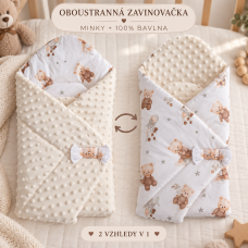 Duet Baby oboustranná zavinovačka minky / bavlna   smetanová minky   kolekce medvídci
