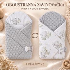 Duet Baby oboustranná zavinovačka minky / bavlna   šedá minky   kolekce slůňátka