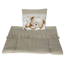 Mušelínový set do kočárku, koše nebo kolébky s polštářkem Medvídek 75 × 100 cm kapučíno