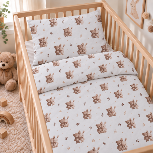 2 -dílná bavlněná souprava - povlečení do postýlky 120x 90 cm DuetBaby medvídci se zajíčky na bílé 2 -dílná bavlněná souprava - povlečení do postýlky 120x 90 cm DuetBaby medvídci se zajíčky na bílé
