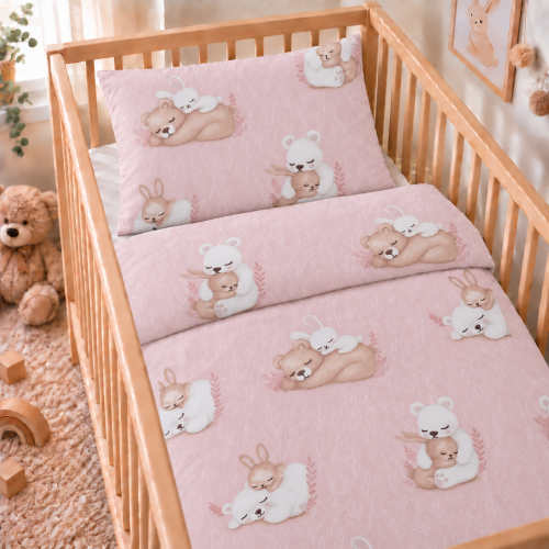 2 -dílná bavlněná souprava - povlečení do postýlky 120x 90 cm DuetBaby medvídci na růžové 2 -dílná bavlněná souprava - povlečení do postýlky 120x 90 cm DuetBaby medvídci na růžové