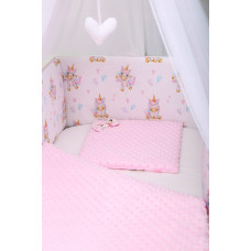 Oboustranný mantinel do dětské postýlky 2v1 Premium 180x30cm   BABYM  jednorožci / růžová